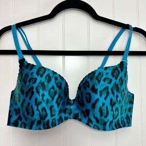 La Senza teal blue/black leopard print underwire bra. 36C.